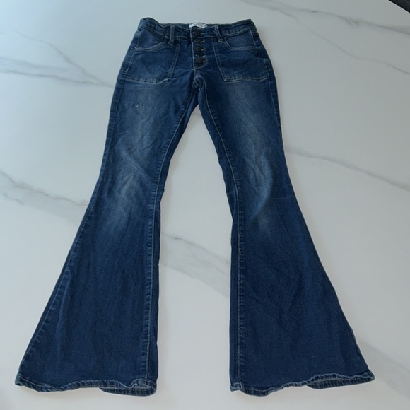 Kendall & Kylie Denim - Kendall & Kylie High Waist Button Fly Medium Wash Flare Jeans Denim Bohemian